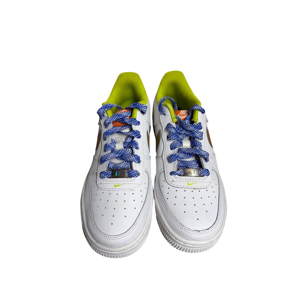 Nike Air Force 1 Low Kids White Lime Green Blue Iridescent DJ1767-100 Size 5Y - Picture 2 of 9